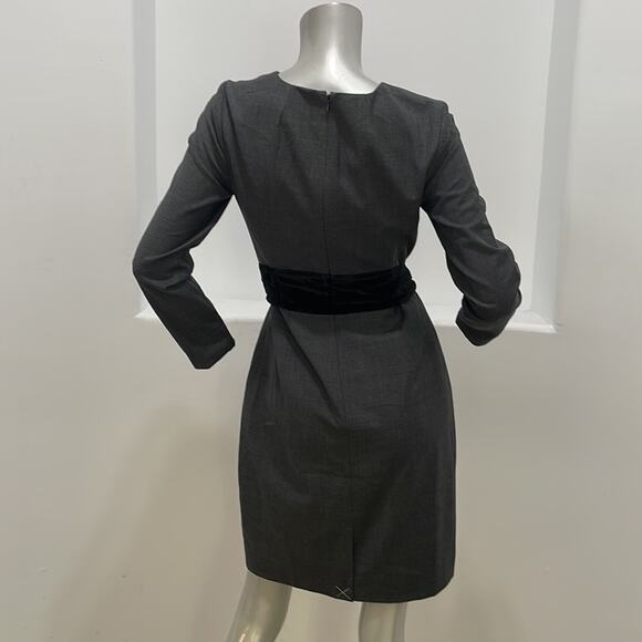 J Crew Long Sleeve Velvet Tie Waist Wool Blend Dress Gray Size 2 NWOT - Picture 2 of 13